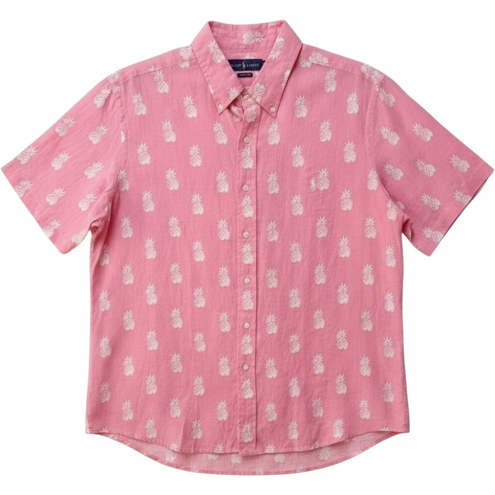 Ralph Lauren Mens XL Classic Fit Pink Pineapple Print Linen Short Sleeve Shirt - Picture 1 of 6